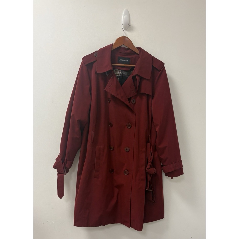 London Fog Maroon Trench Coat Women's Sz 3X  Belted  With Removable Lining